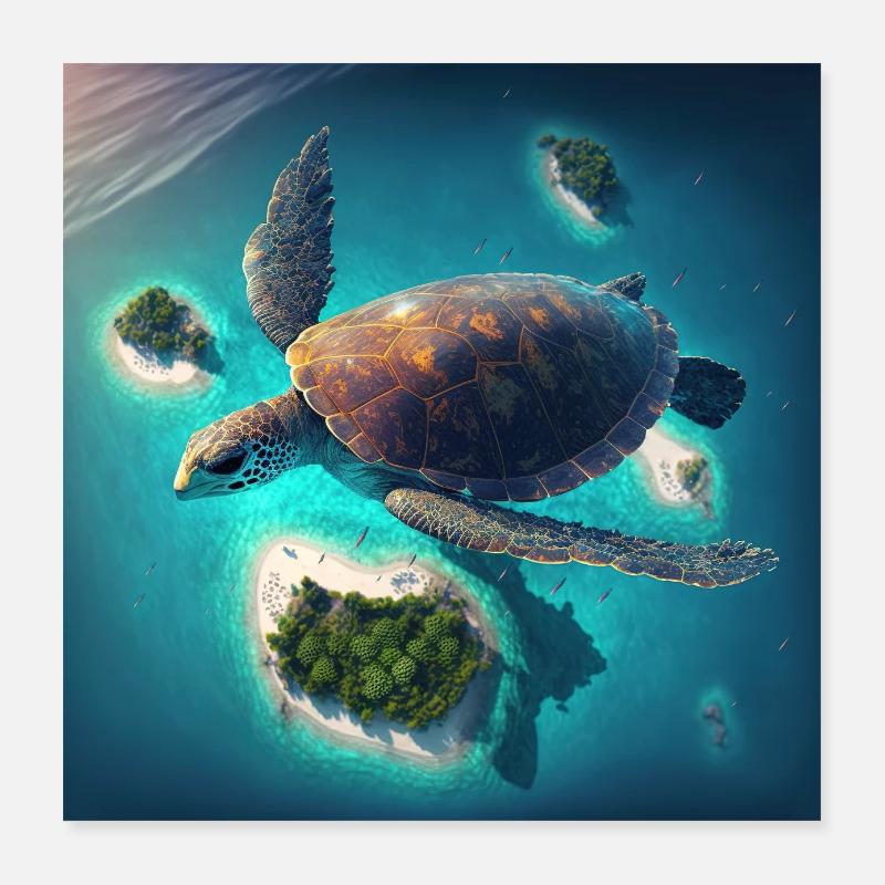 The flying turtle Poster 16" x 16" (40x40 cm)