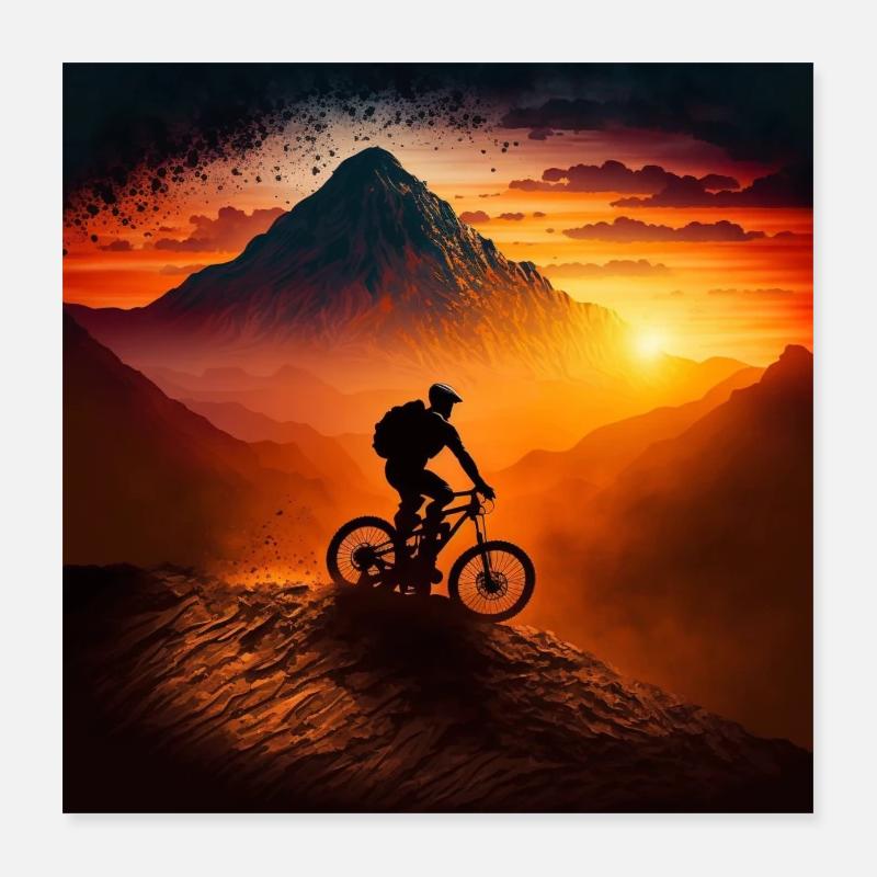 Riders de descente dans les graphiques PC Sunset Poster 40 x 40 cm