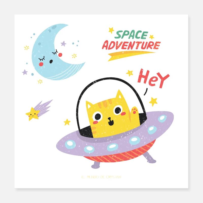 Chaton de l’espace - OVNI Poster 40 x 40 cm