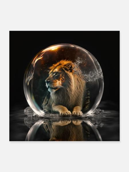 Lionsphere - Löwensphere - Poster 40x40 cm - Weiß