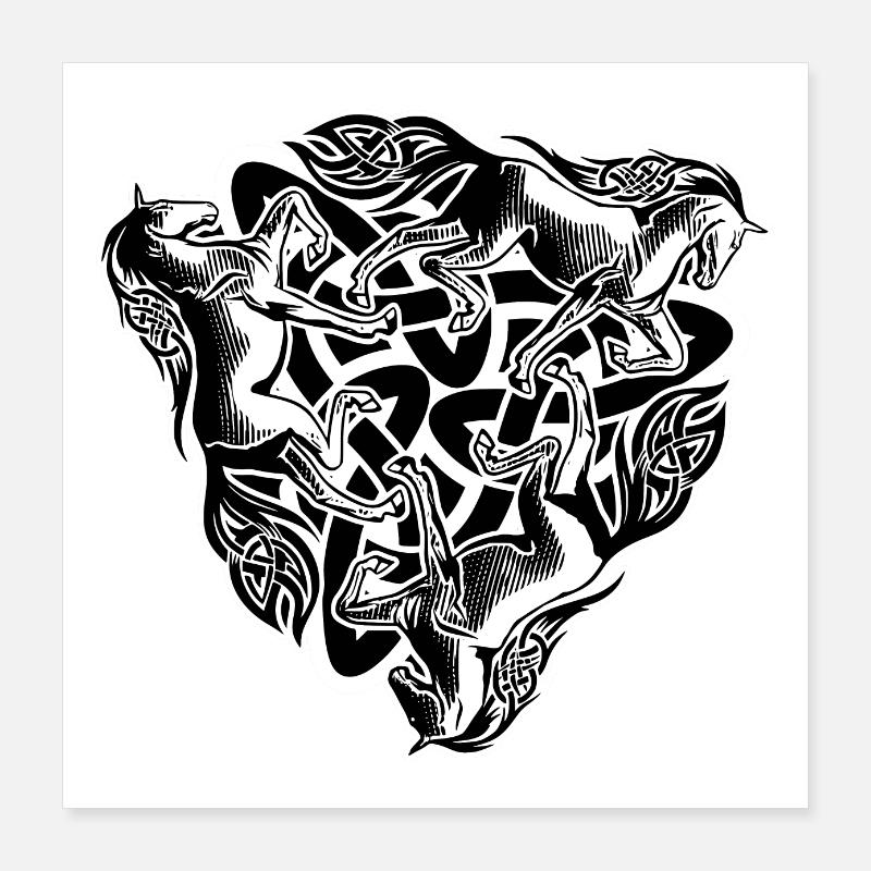 Chevaux celtiques, noirs Poster 40 x 40 cm