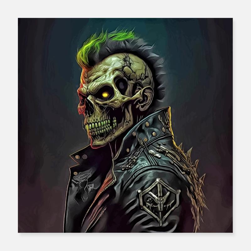 Horror Punk Zombie Skull Poster 16" x 16" (40x40 cm)