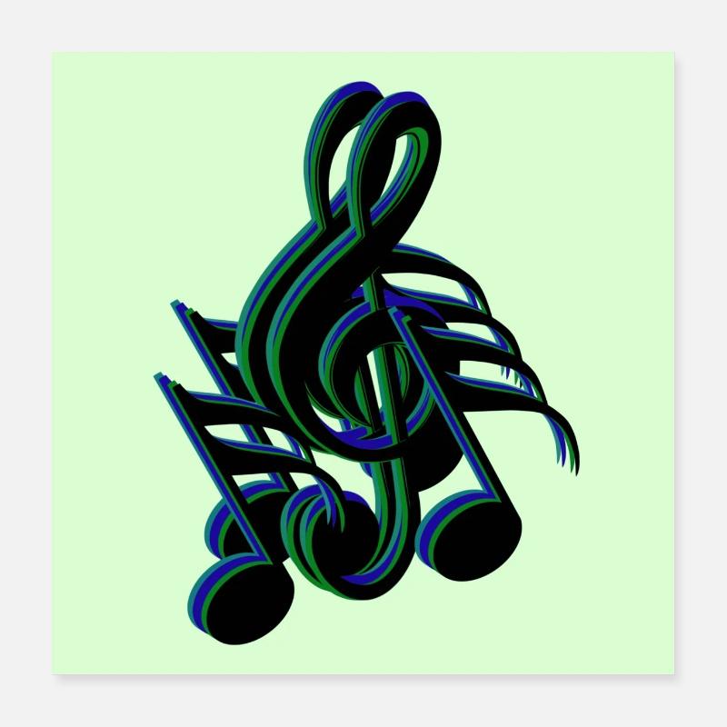 notes de clef bleu vert - Poster 40 x 40 cm - blanc