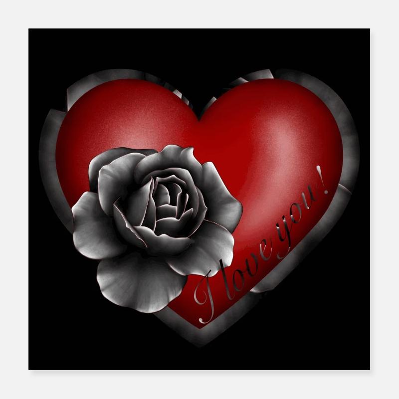 Herz je t’aime Affiche Poster 40 x 40 cm