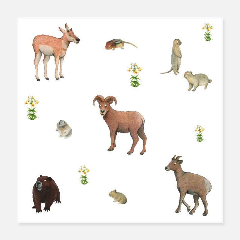 Animals in the mountains Poster 16" x 16" (40x40 cm)