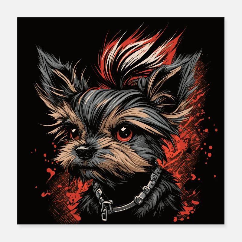 Punky Yorkshire Terrier - Poster 40 x 40 cm - blanc