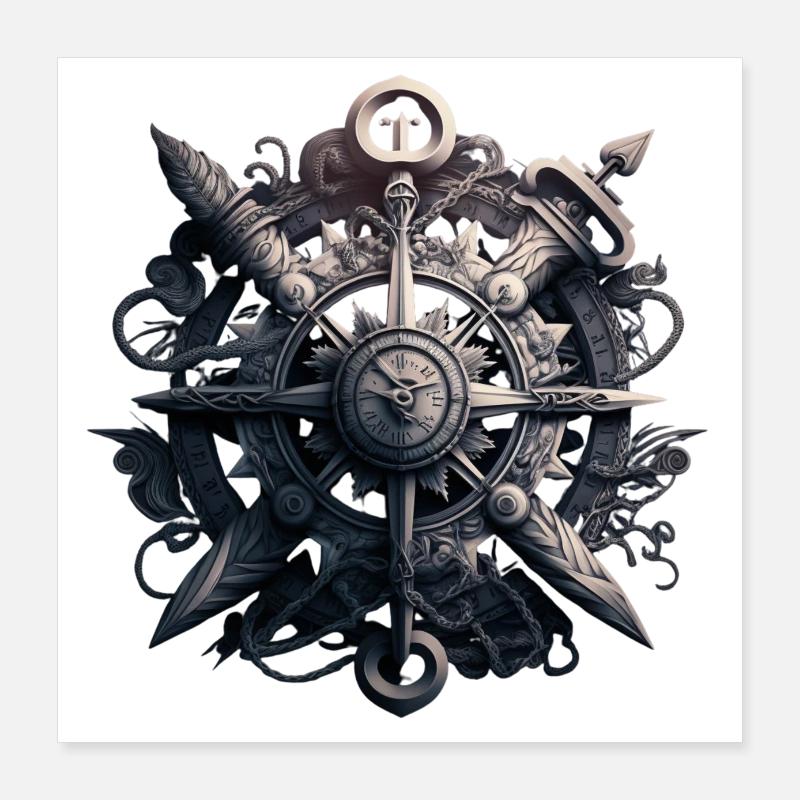 schönes maritimes Motiv eines Ankers mit Kompass Poster 40x40 cm