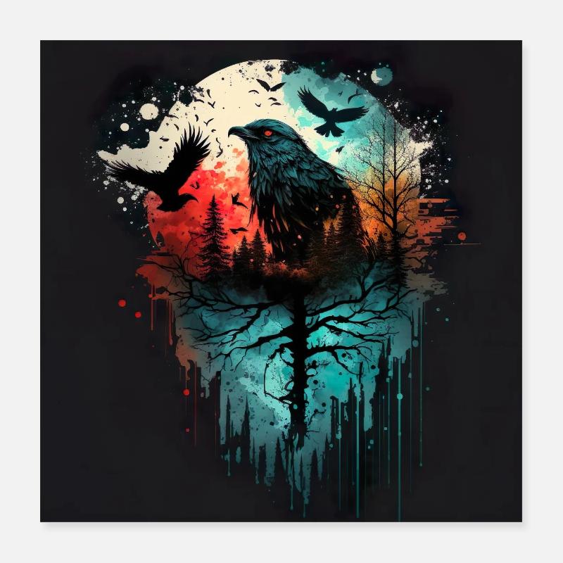 Krähenschwarm Poster 40x40 cm