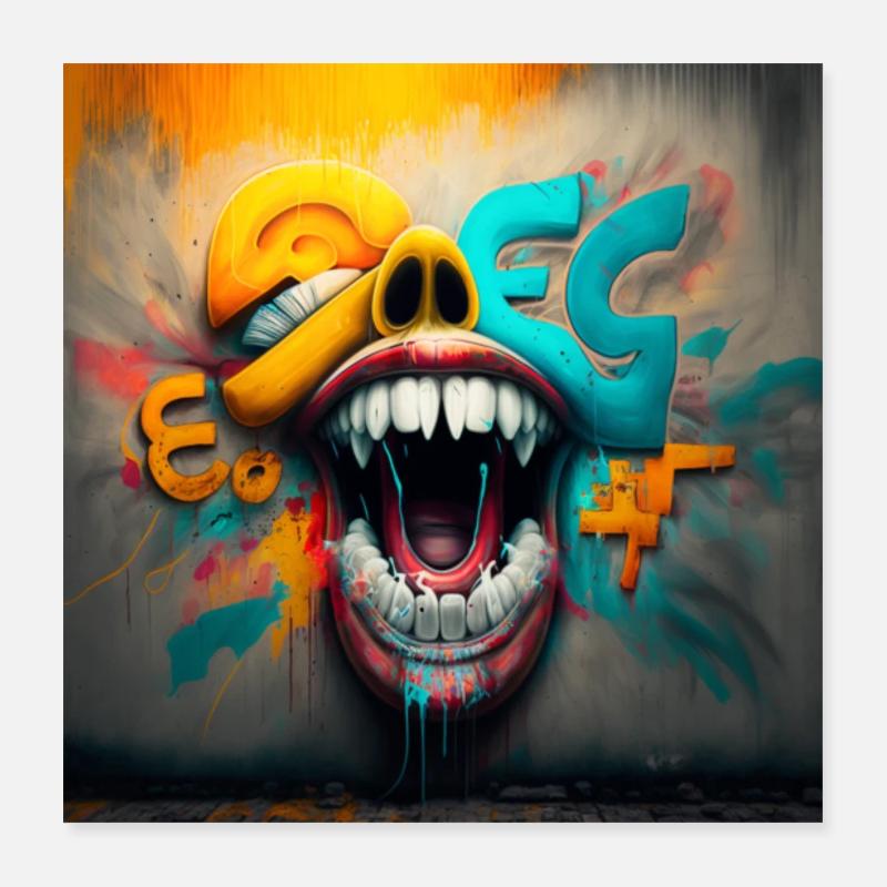 Großmaul-Graffiti-Motiv Poster 40x40 cm