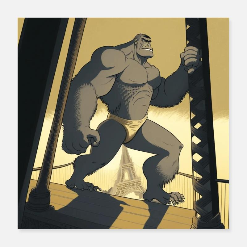 Le Gorille Géant à Paris - Idée Cadeau Poster 40 x 40 cm
