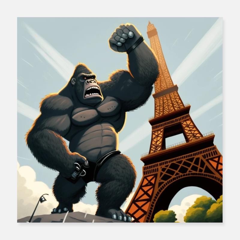 Le Gorille Géant à Paris | Idée Cadeau Poster 40 x 40 cm