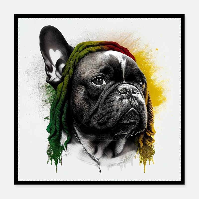 Conception du bouledogue français « BobMarley » Poster 40 x 40 cm