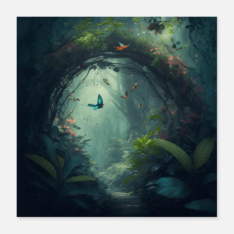 Pfad durch einen verwunschenen Wald Version 2 - Poster 40x40 cm - Weiß
