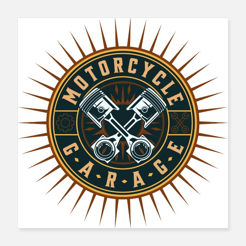 Retro Motorcycle Design Workshop Logo Poster 16" x 16" (40x40 cm)