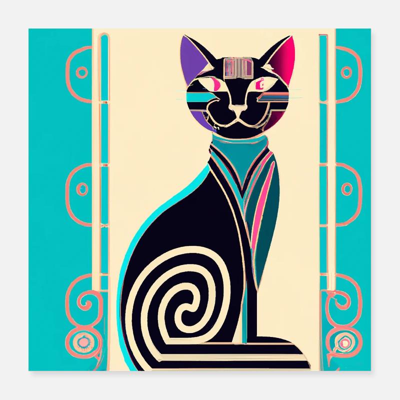 Neon Spiral Cat Art Deco Poster 16" x 16" (40x40 cm)