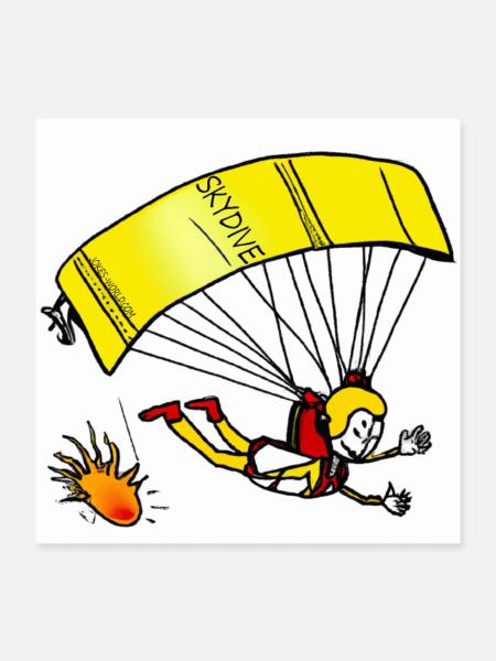 Skydive - Fallschirmspringer Comic - Poster 40x40 cm - Weiß