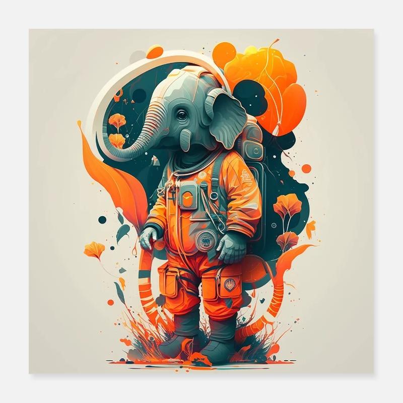 Elephant in firefighter suit / protective suit Poster 16" x 16" (40x40 cm)