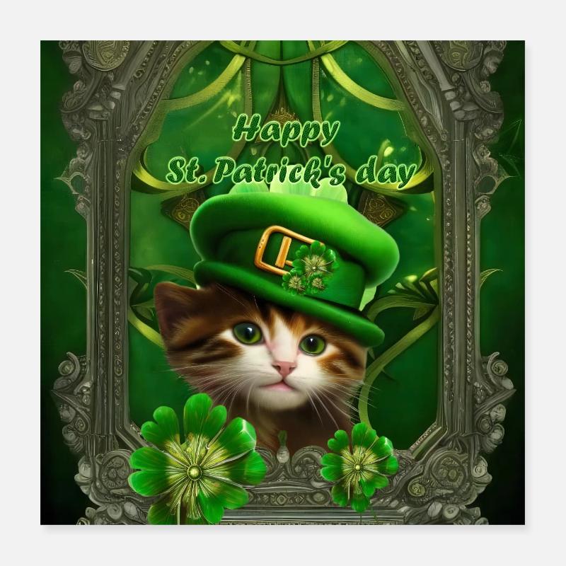 Süßes Kätzchen feiert den St. Patrick's Day Poster 40x40 cm