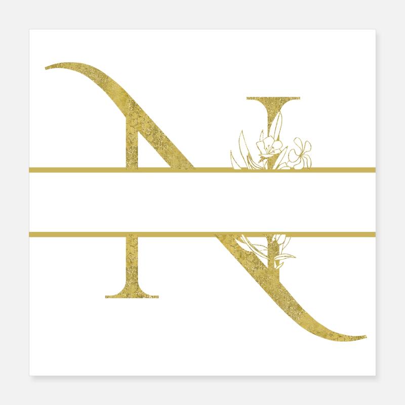 Personalisierter Blumengoldbuchstabe N Poster 40x40 cm