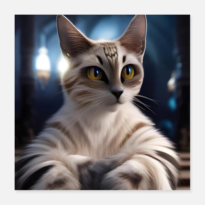 weiß schwarz getiegerte Katze Poster 40x40 cm