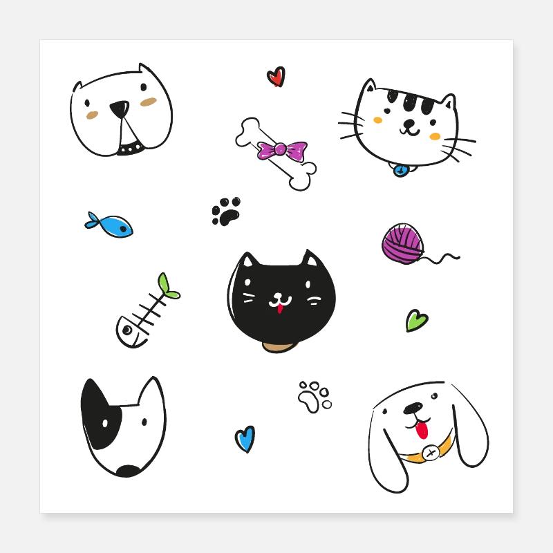 Chiens et chats Poster 40 x 40 cm