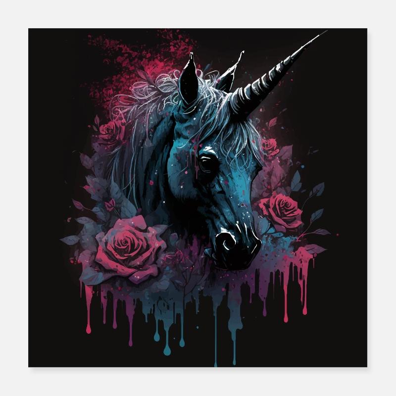 Rose und Einhorn Poster 40x40 cm