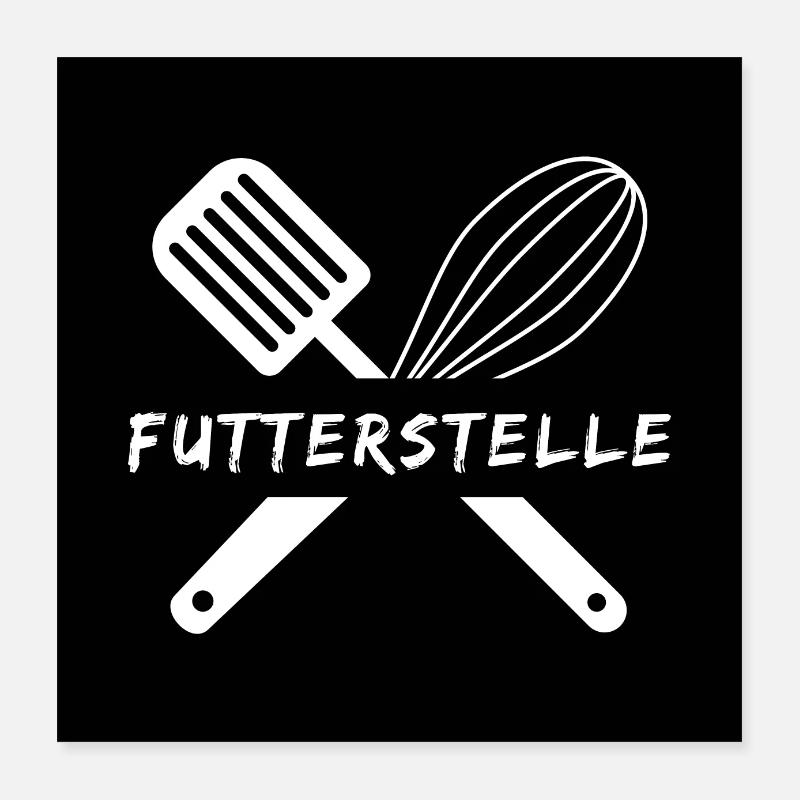 Futterstelle - Küchen/Essen print - Poster 40x40 cm - Weiß