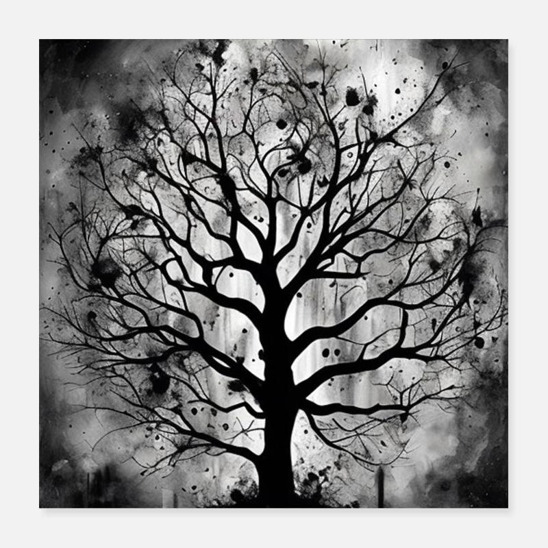 Baum Tinte schwarz Poster 40x40 cm