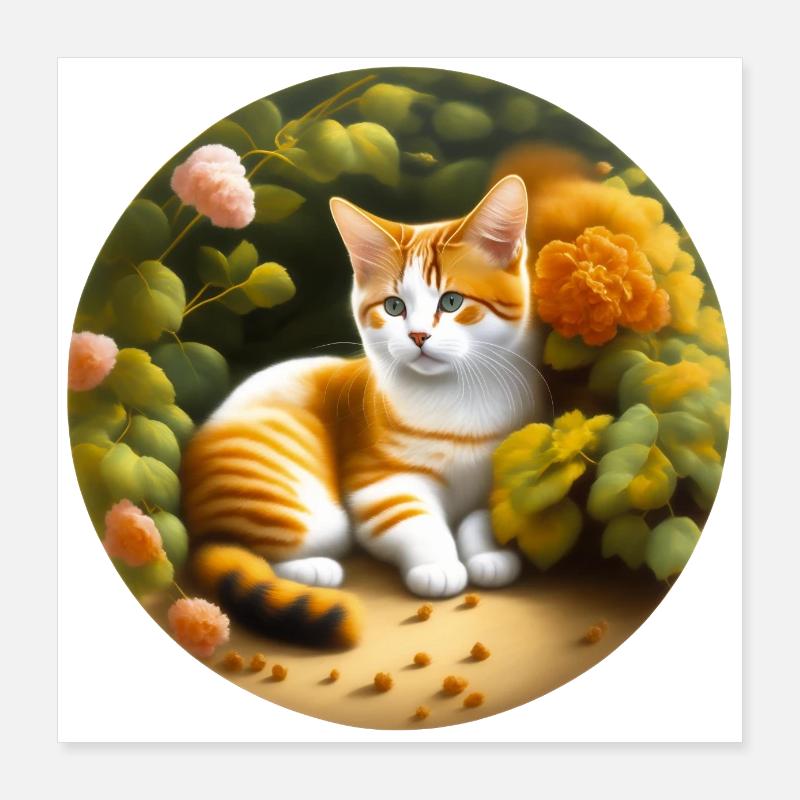 Chat mignon dans le jardin Poster 40 x 40 cm