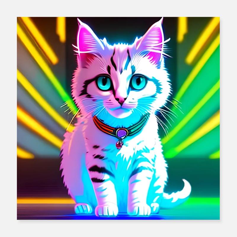 Cute Neon Cat Poster 16" x 16" (40x40 cm)