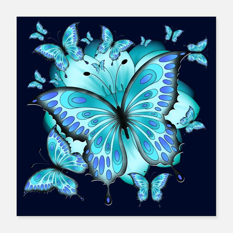 Schmetterlinge mit Blume - Poster 40x40 cm - Weiß