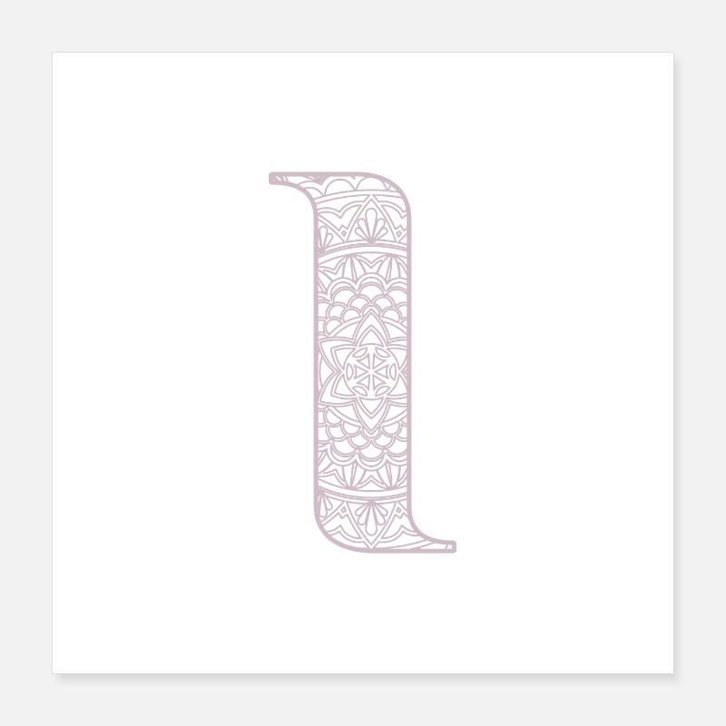 Mandala Monogram Initial in Dusky Pink - Letter I Poster 16" x 16" (40x40 cm)