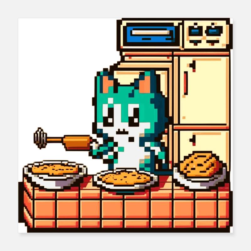 Le chat bouillant balance le mélangeur en 8 bits Poster 40 x 40 cm