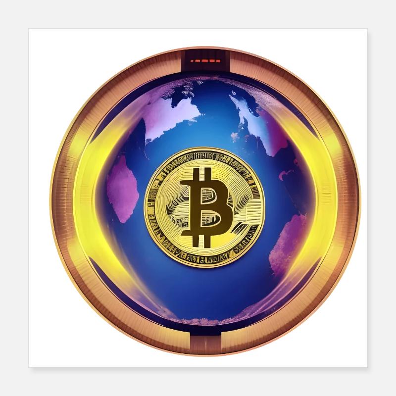 Bitcoin mit Planet Erde Poster 40x40 cm