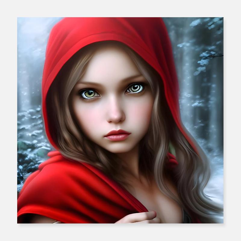 Rotkäppchen im Winterwald - Märchen Poster 40x40 cm