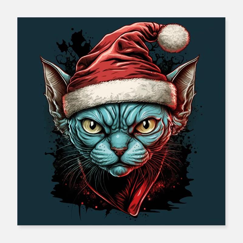 Siamkatze mit Weihnachtsmannmütze Poster 40x40 cm