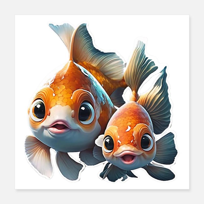 Niedliche Koi Karpfen - Poster 40x40 cm - Weiß