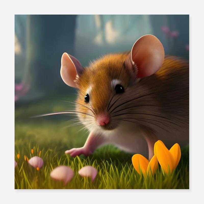 Souris au crocus - Poster 40 x 40 cm - blanc