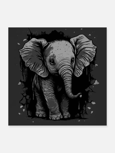 Niedliches Elefantenbaby - Poster 40x40 cm - Weiß - Vorne