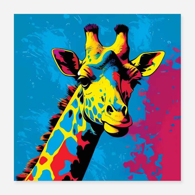 Giraffe - Pop Art - Poster 40x40 cm - Weiß