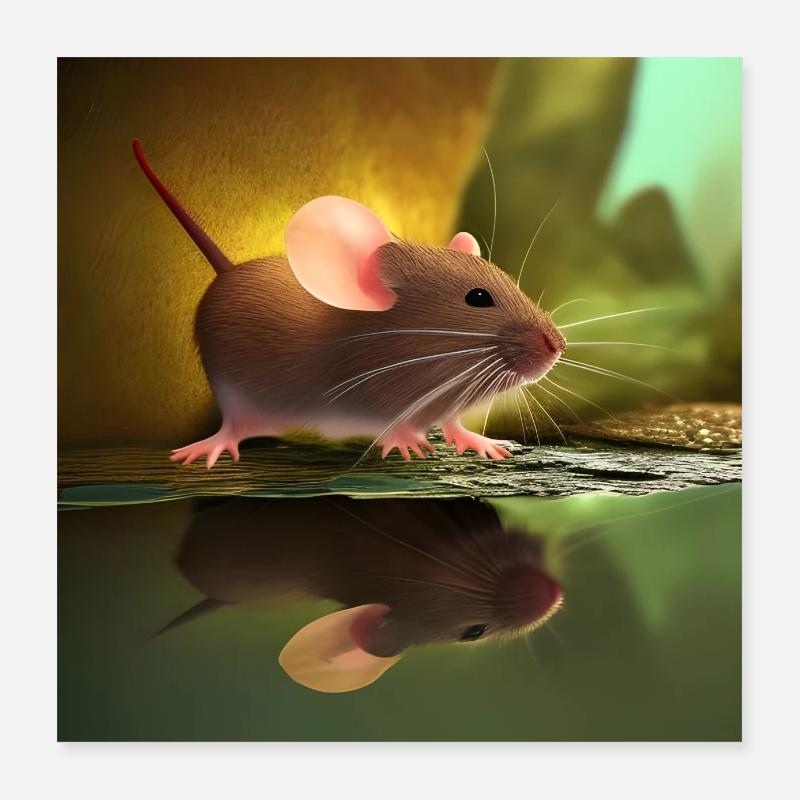 Une souris avec son reflet dans le miroir Poster 40 x 40 cm