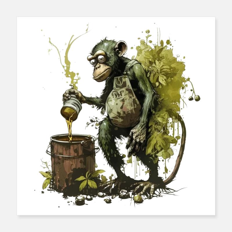 Colle hobby brewer chimpanzee with beer Poster 16" x 16" (40x40 cm)