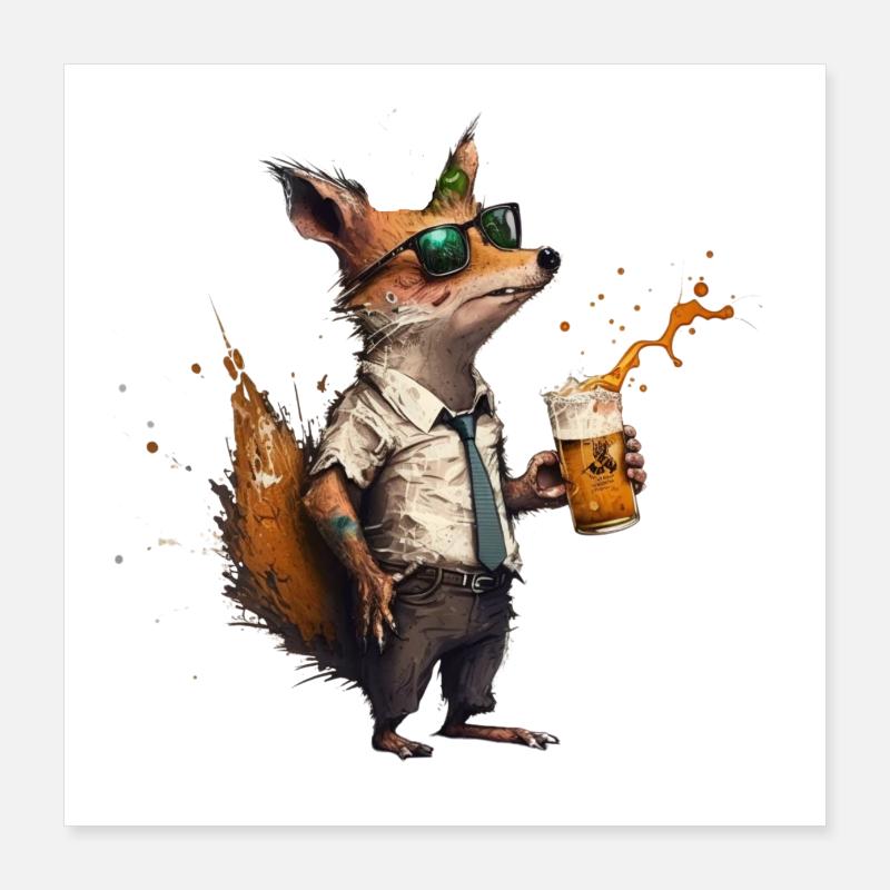 Casual fox with beer Poster 16" x 16" (40x40 cm)