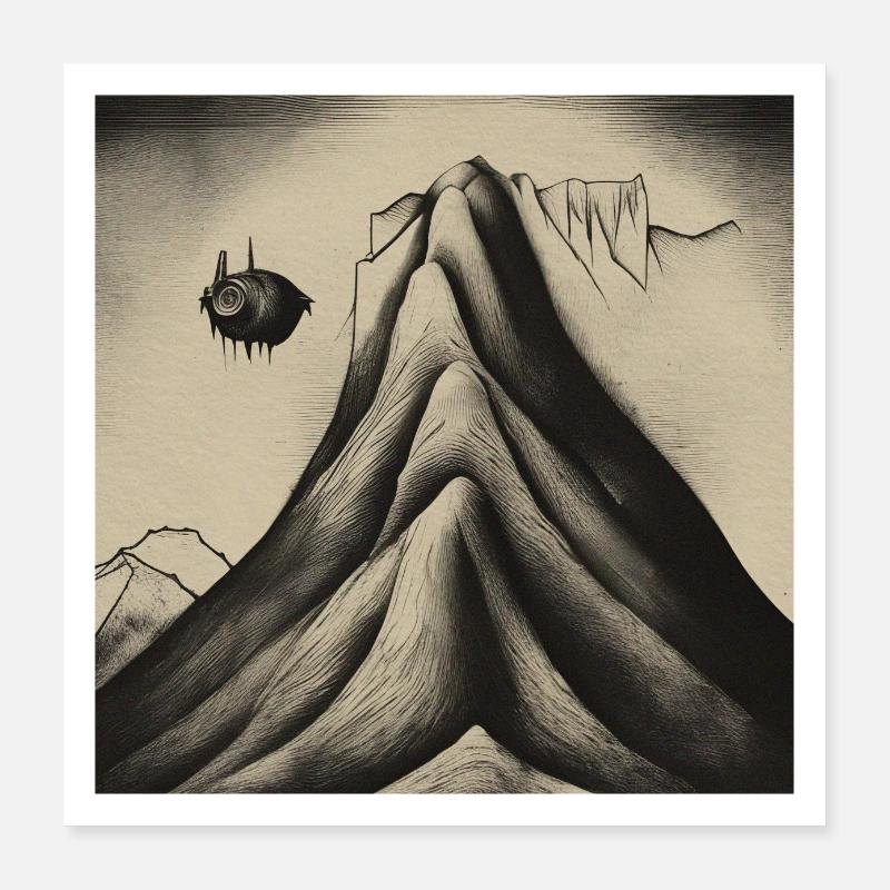 Mountain and flying object Poster 16" x 16" (40x40 cm)