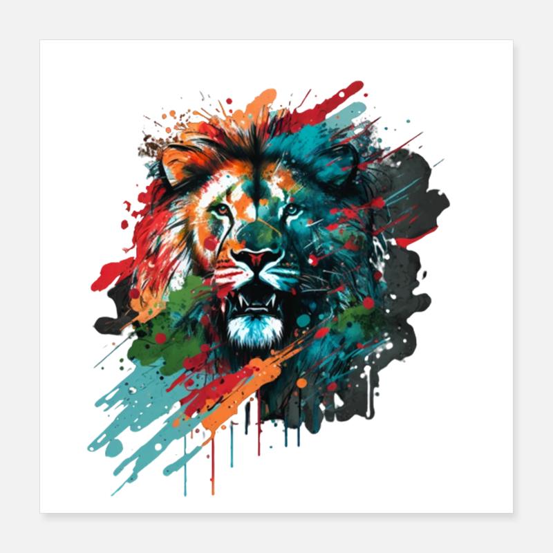 Beautiful colorful lion head with splash Poster 16" x 16" (40x40 cm)