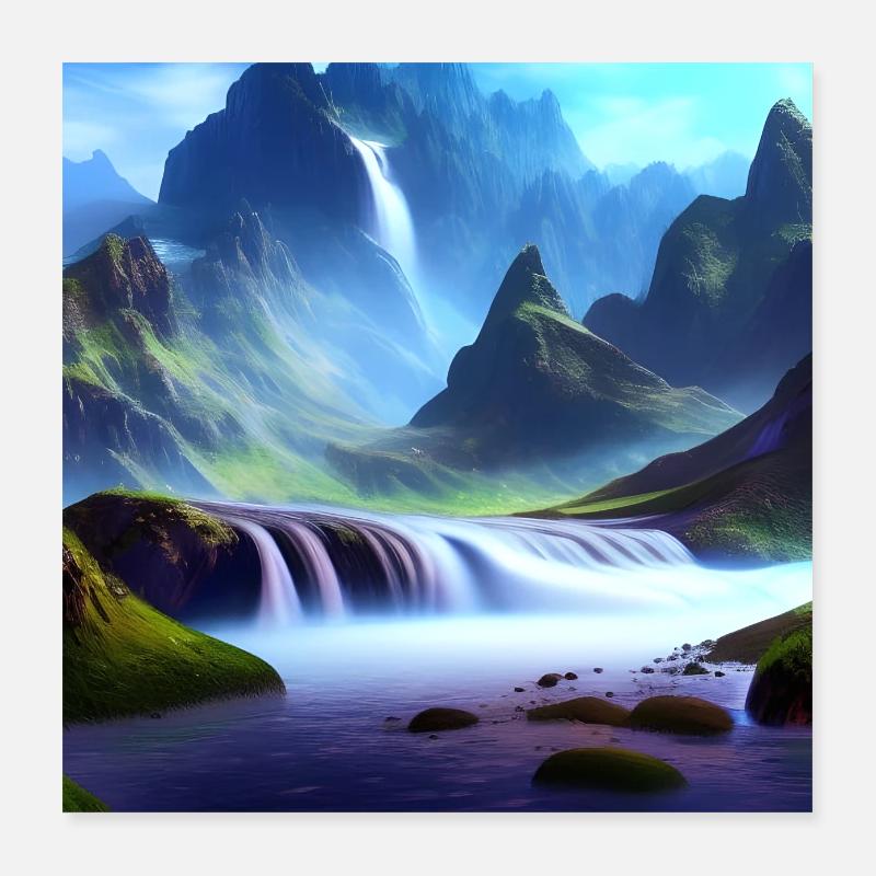 Waterfall and Berge_01 Poster 16" x 16" (40x40 cm)