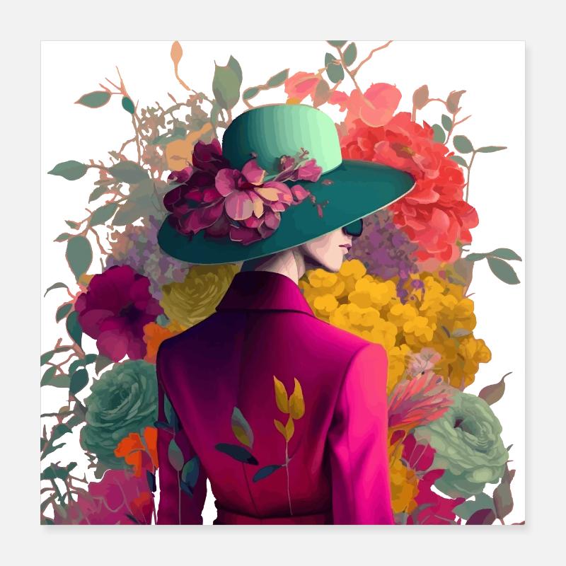 Model with hat and flowers gift Poster 16" x 16" (40x40 cm)