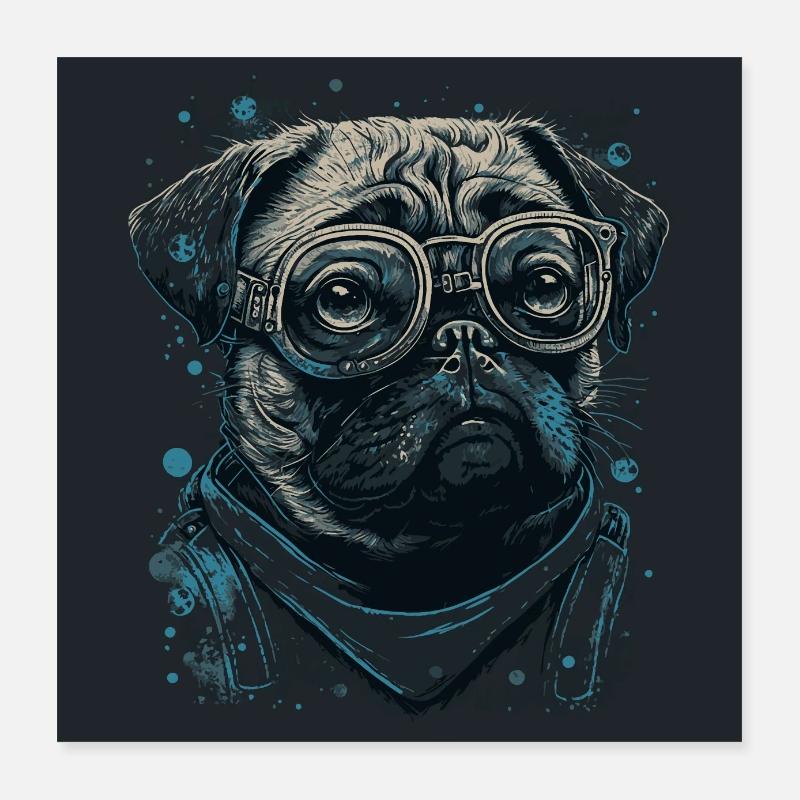 Mops Hund mit Nerdbrille Poster 40x40 cm