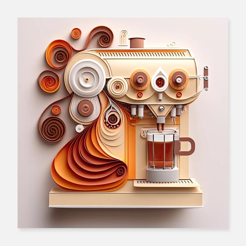 Coffee Machine - Paper Quilling Poster Poster 16" x 16" (40x40 cm)