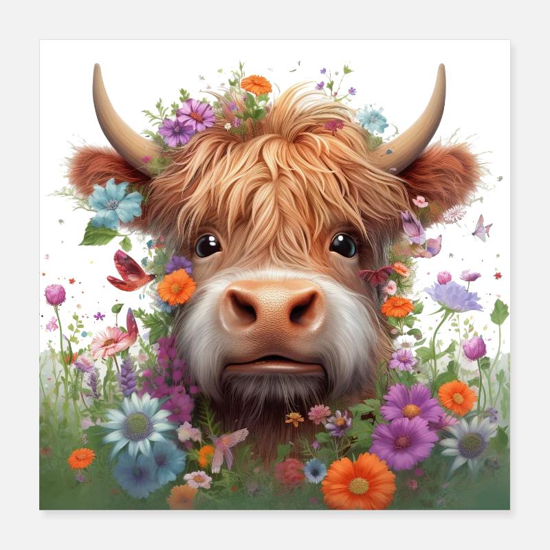 Vache des Highlands - Poster 40 x 40 cm - blanc